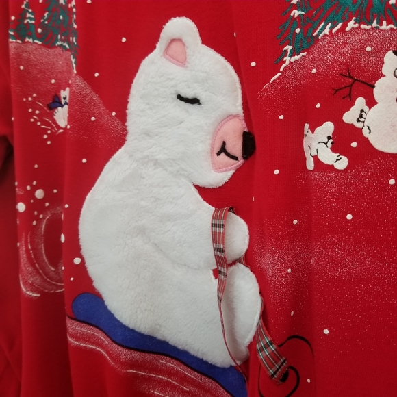 Vintage Christmas Sweater Polar Bear Snow Man Red Medium - Picture 3 of 7
